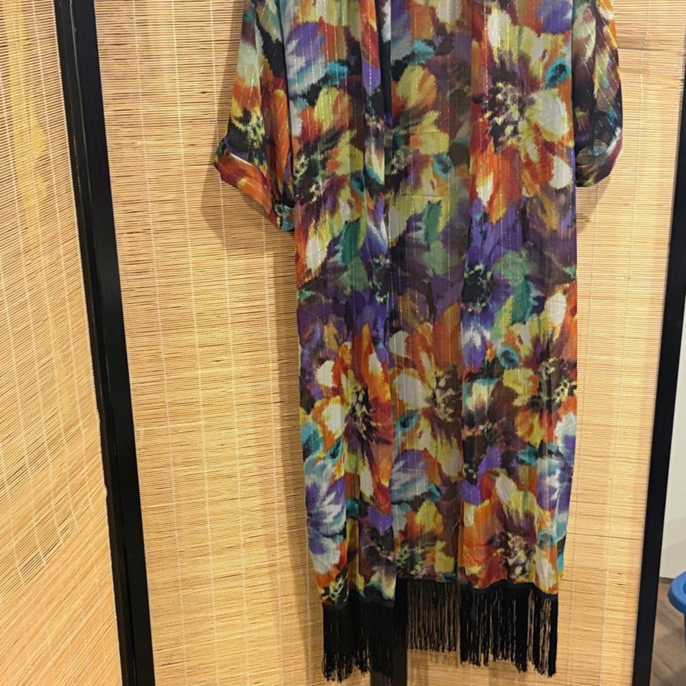 Colorful Floral Kimono with Fringe